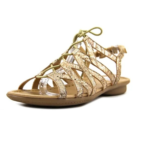 Naturalizer WHIMSY Ghillie Sandals Flat Snakeskin Beige Gold Size 9 - Picture 1 of 12
